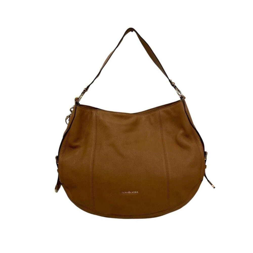 Michael Kors Brooke Large Pebbled Leather Hobo Shoulder Bag Luggage Brown Gold
